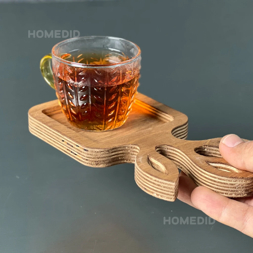 زیرلیوانی چوبی مربعی طرح برگ