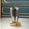 ماگ شیشه ای دور چرم سایز بزرگ  - رنگ دودی