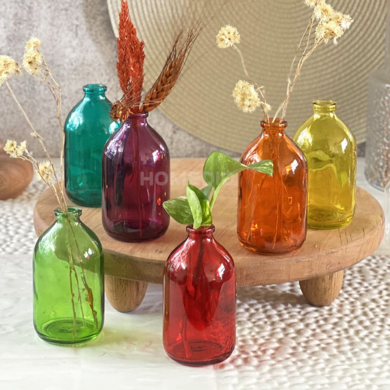 colored glass vase, miniature vial model