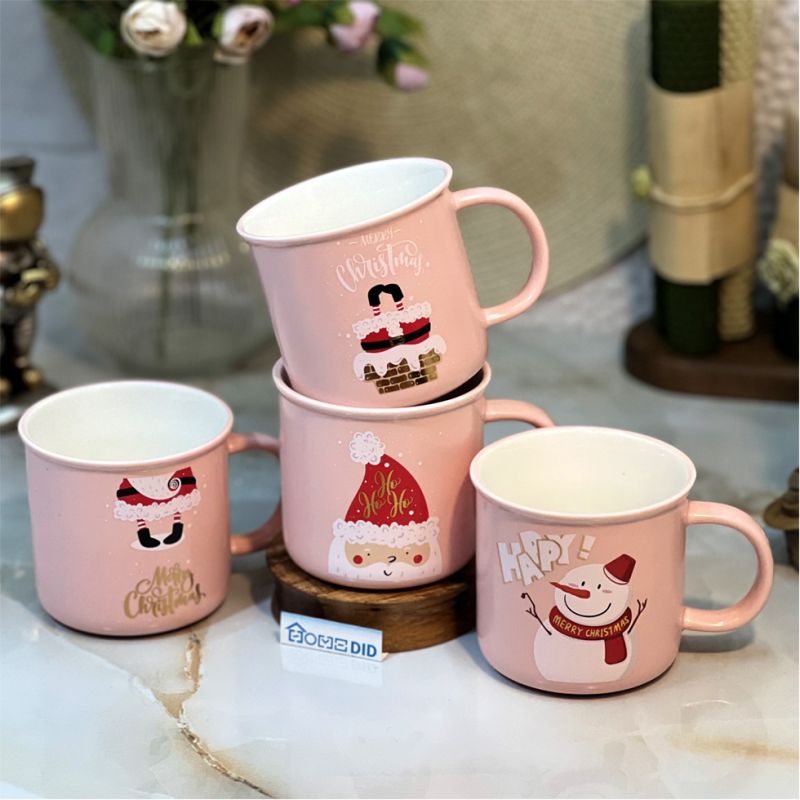 santa claus and christmas pink ceramic mug