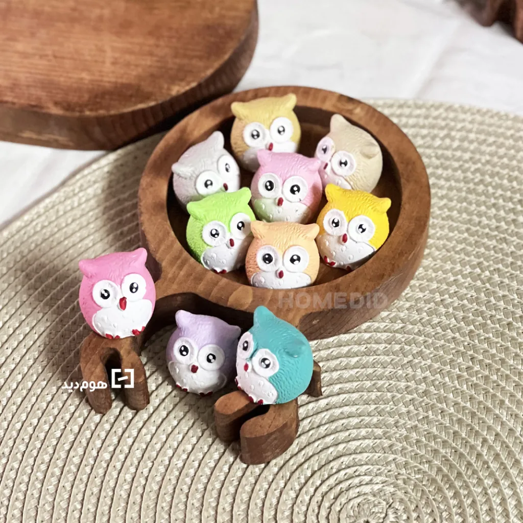 minature figurine of owls set of 10 in different colors