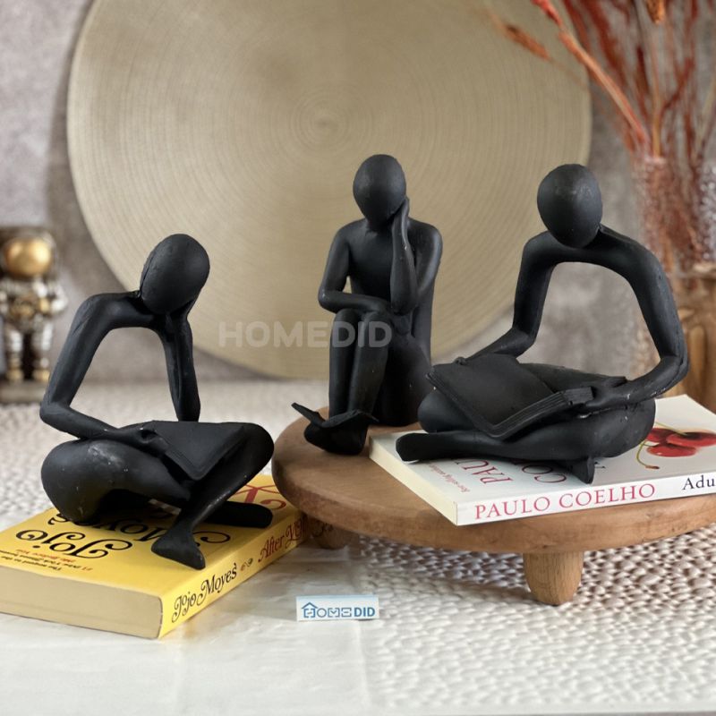 Tabletop statue of a book reader, set of 3 members