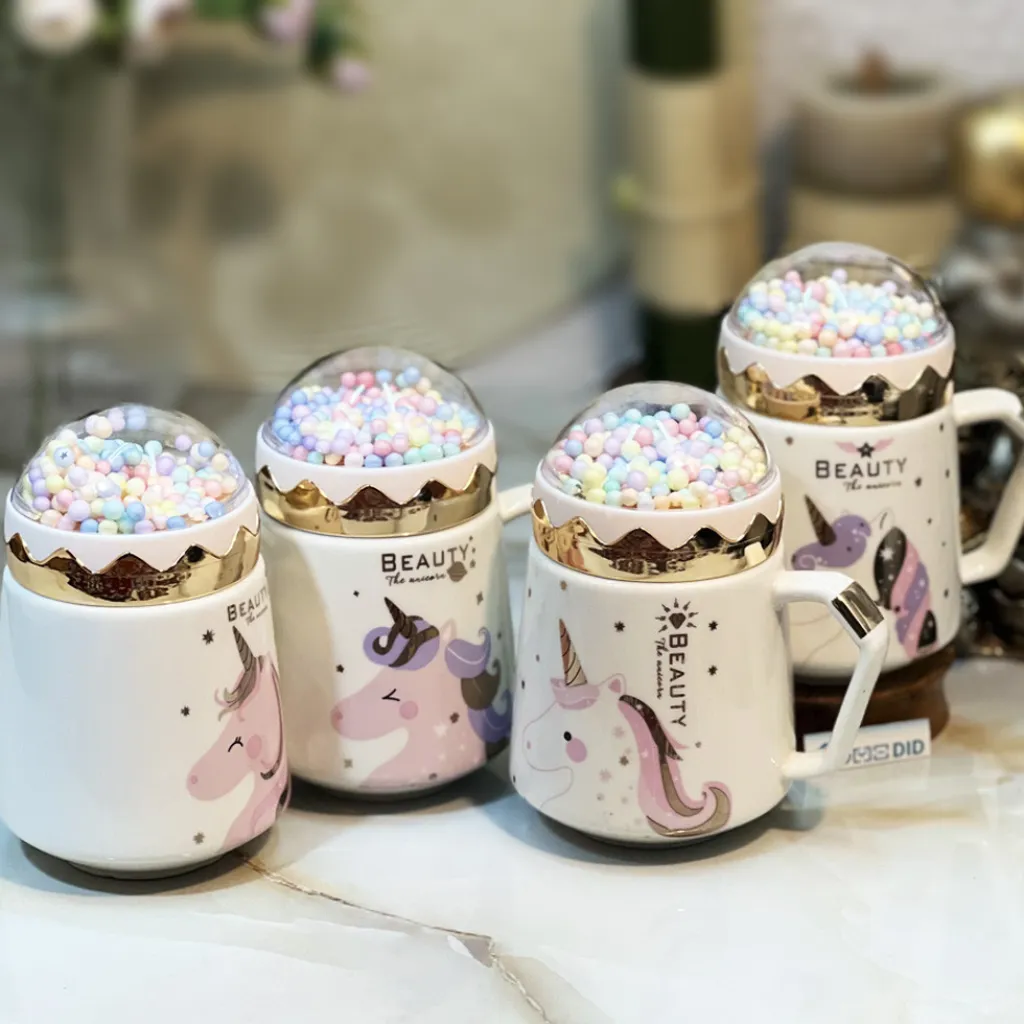 unicorn design ceramic mug with smarties design screw lid