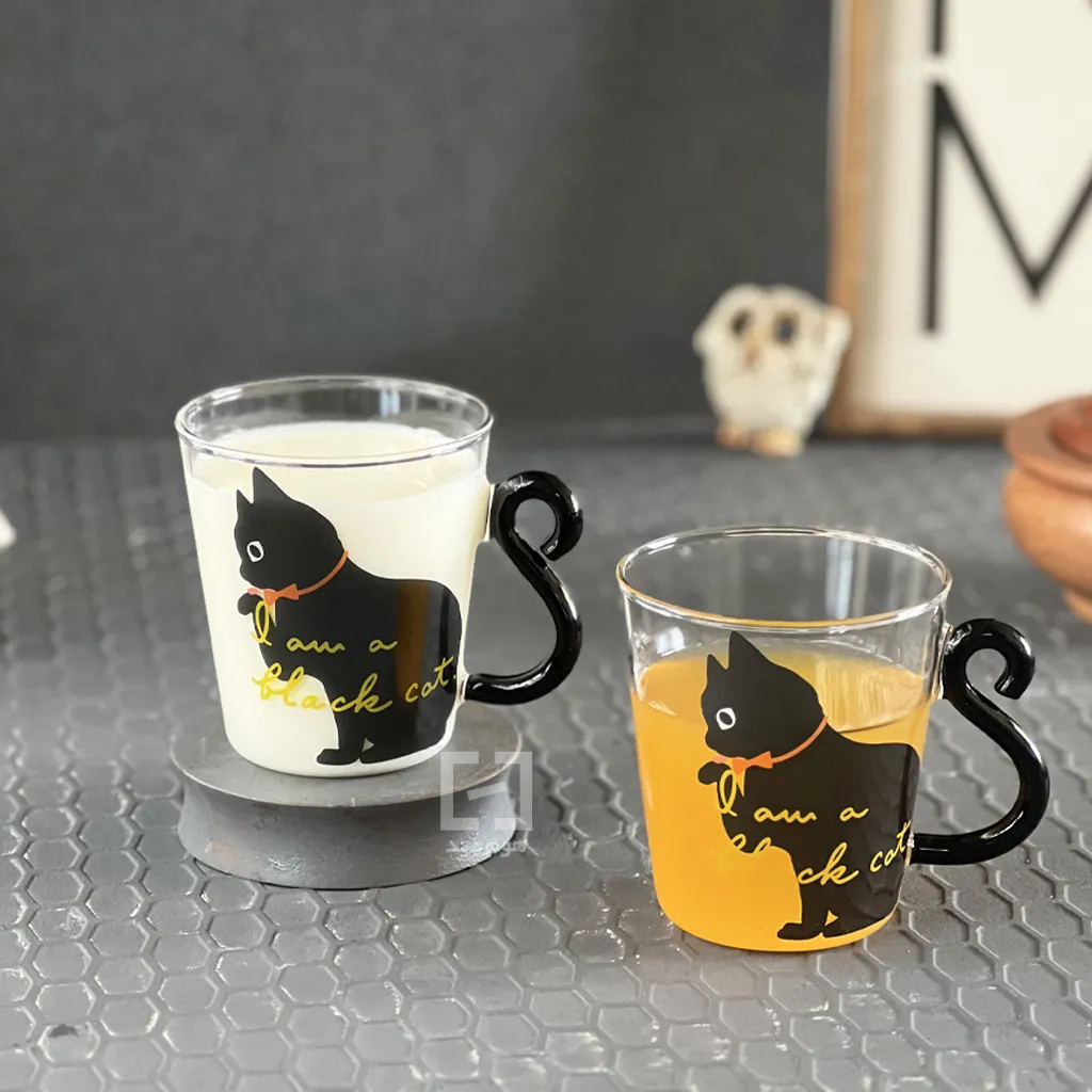 glass half glass with cat design